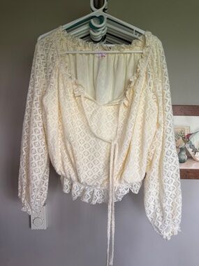 Boho Country Pink Lily Cream Lace Ruffle Top NWOT